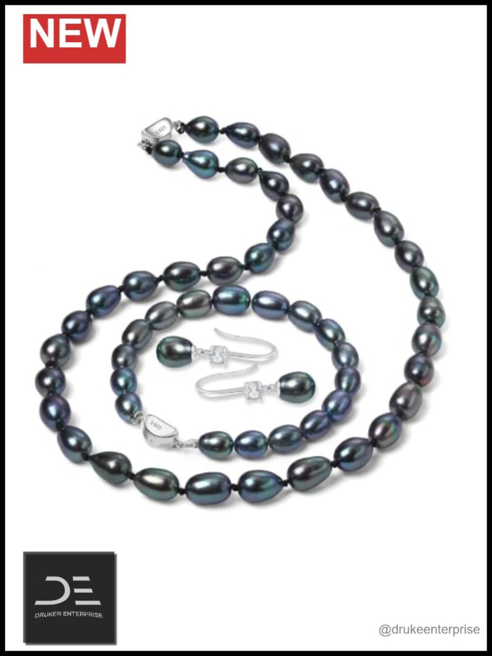 Genuine Tahitian Cultured Pearl Necklace Bracelet Earrings Set 925 Silver